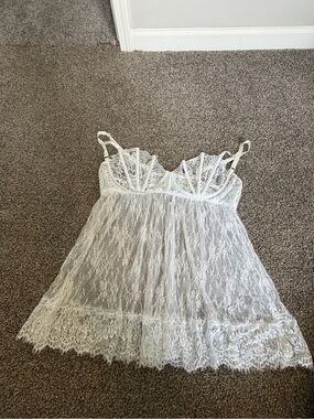 Dreamgirl White Sheer Lace Babydoll Chemise